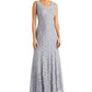Vestido com contas e jaqueta flyaway feminino R &amp; M Richards, cinza, tamanho 10
