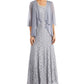 Vestido com contas e jaqueta flyaway feminino R &amp; M Richards, cinza, tamanho 14