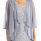 Vestido com contas e jaqueta flyaway feminino R &amp; M Richards, cinza, tamanho 16