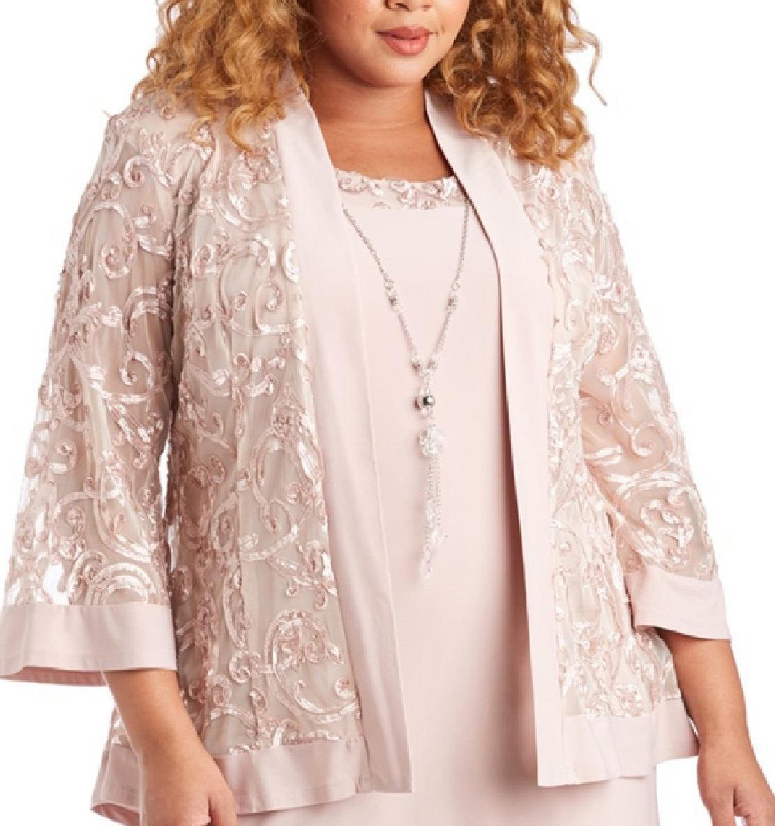 R &amp; M Richards Vestido e Jaqueta Soutache Feminino Rosa Tamanho 14W
