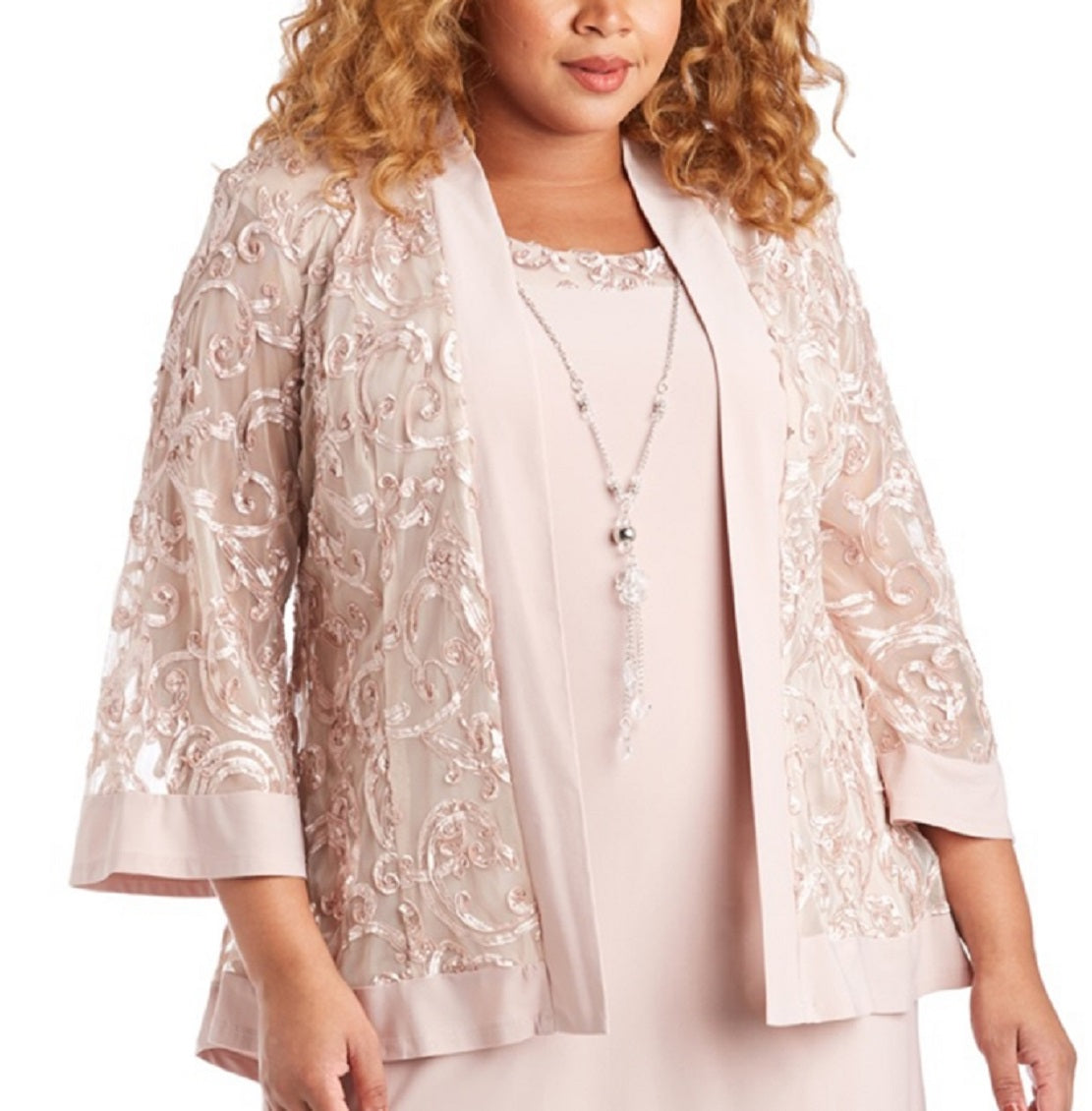 R &amp; M Richards Vestido e Jaqueta Soutache Feminino Rosa Tamanho 16W