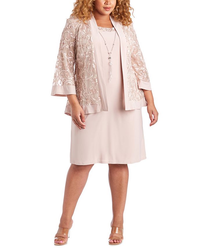 R &amp; M Richards Vestido e Jaqueta Soutache Feminino Rosa Tamanho 18W