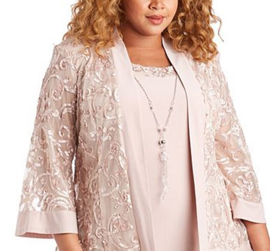 R &amp; M Richards Vestido e Jaqueta Soutache Feminino Rosa Tamanho 18W