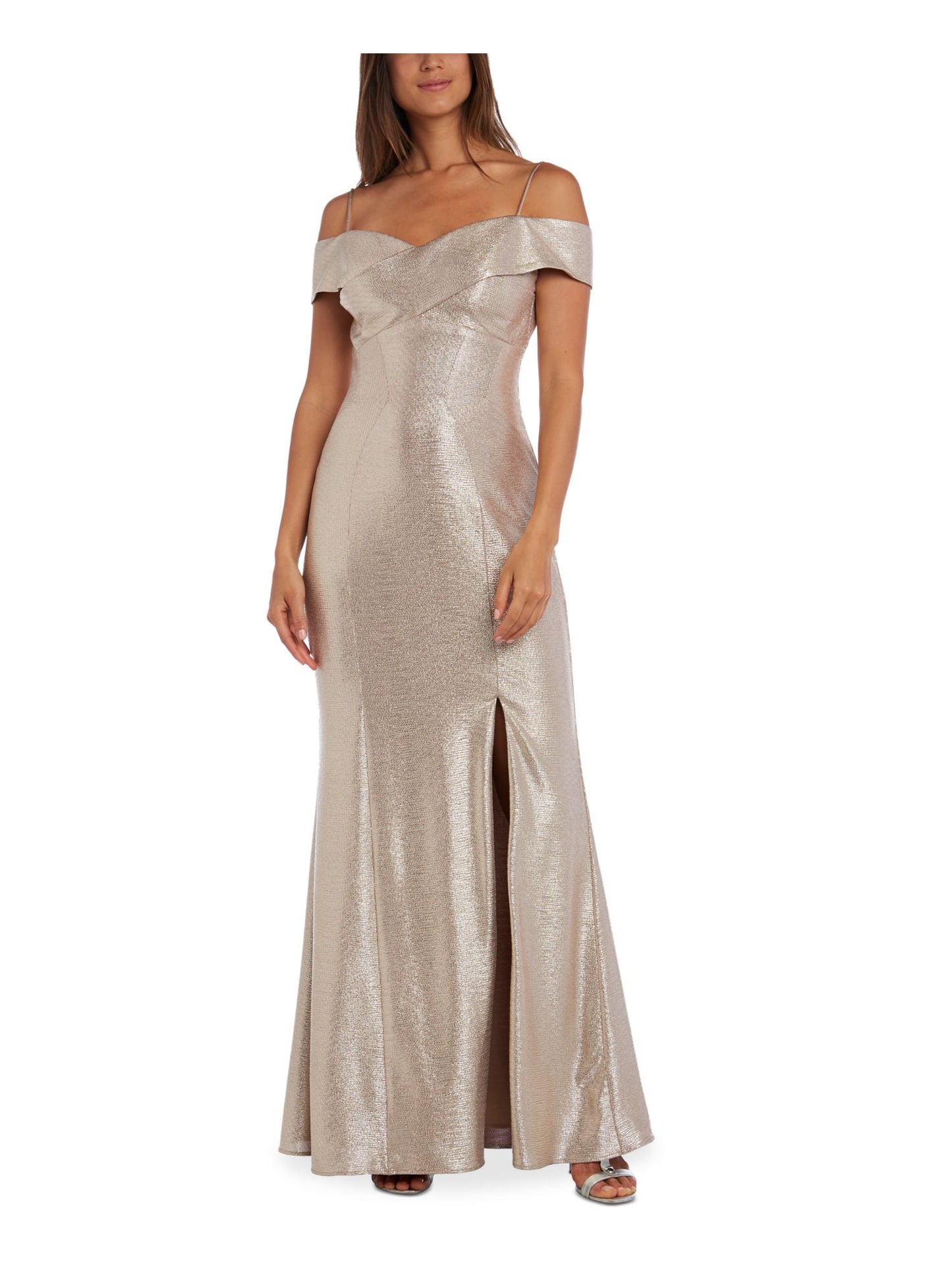 Vestido feminino Nightway metálico ombro a ombro marrom tamanho 4 pequeno