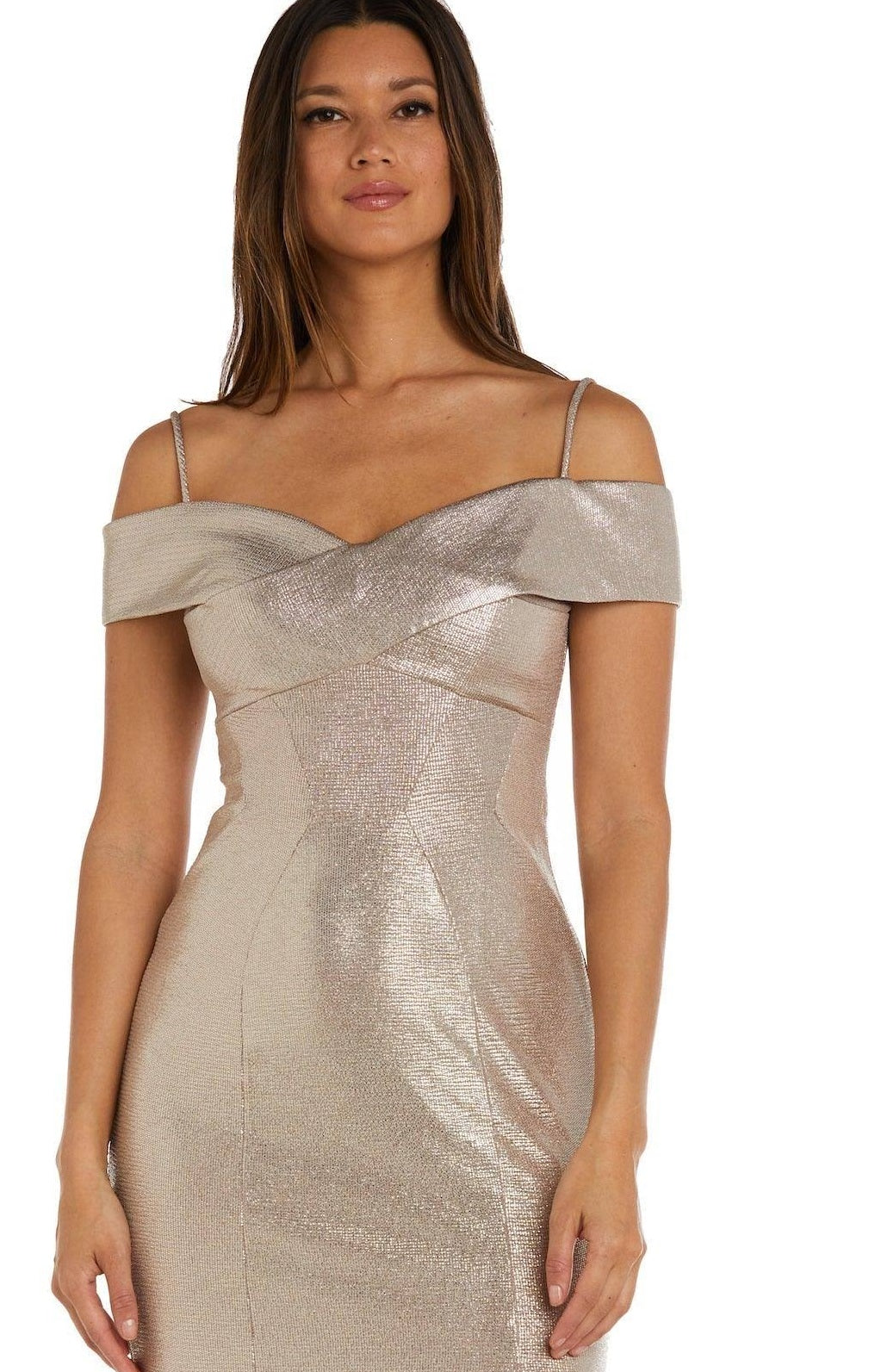 Vestido metálico tomara que caia feminino Nightway marrom tamanho 10 Petite