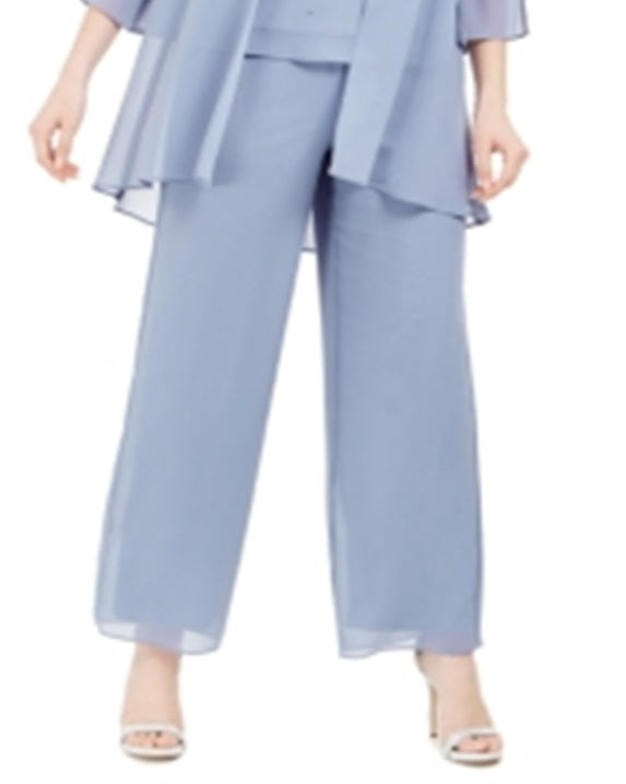 Conjunto de jaqueta e calça de perna larga feminina R&amp;M Richards com 3 peças e contas, cinza, tamanho 12