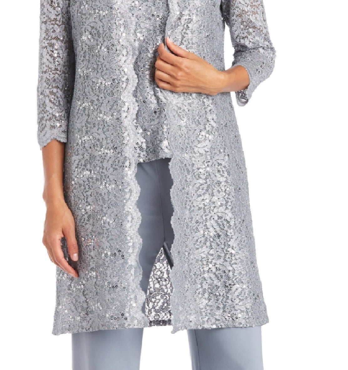 R &amp; M Richards Terno e jaqueta femininos com 3 peças e lantejoulas, cinza, tamanho 16
