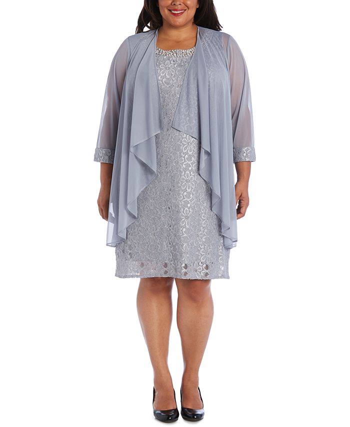 Vestido e jaqueta de renda femininos R &amp; M Richards, roxo, tamanho 14W