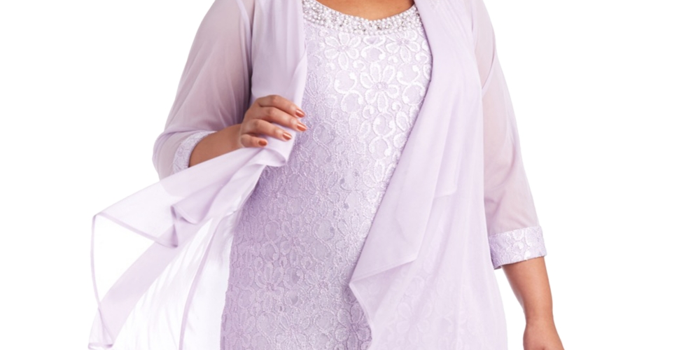 Vestido e jaqueta de renda femininos R &amp; M Richards, roxo, tamanho 14W