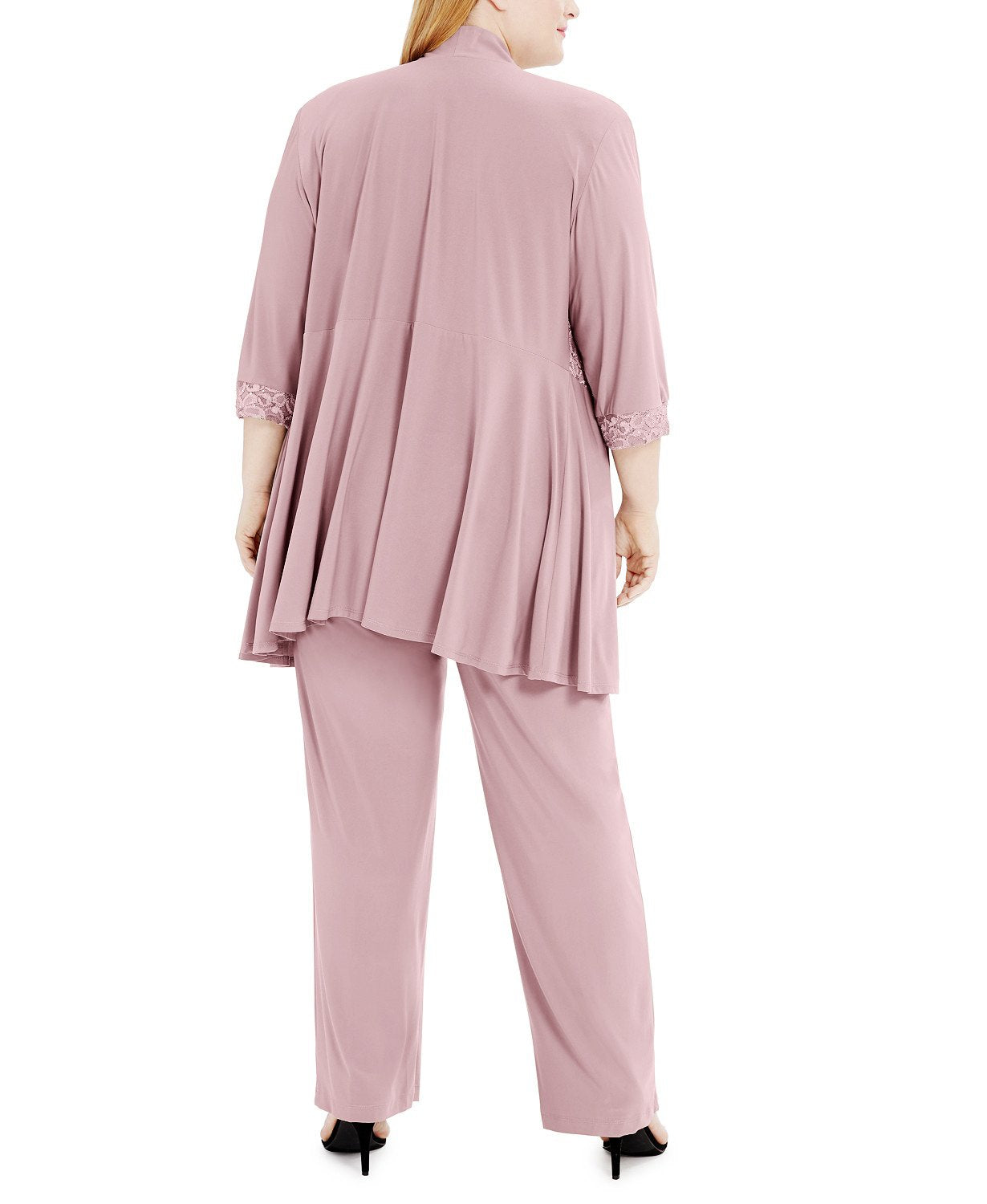 Jaqueta feminina com renda e top e calça R&amp;M Richards, rosa, tamanho 20W