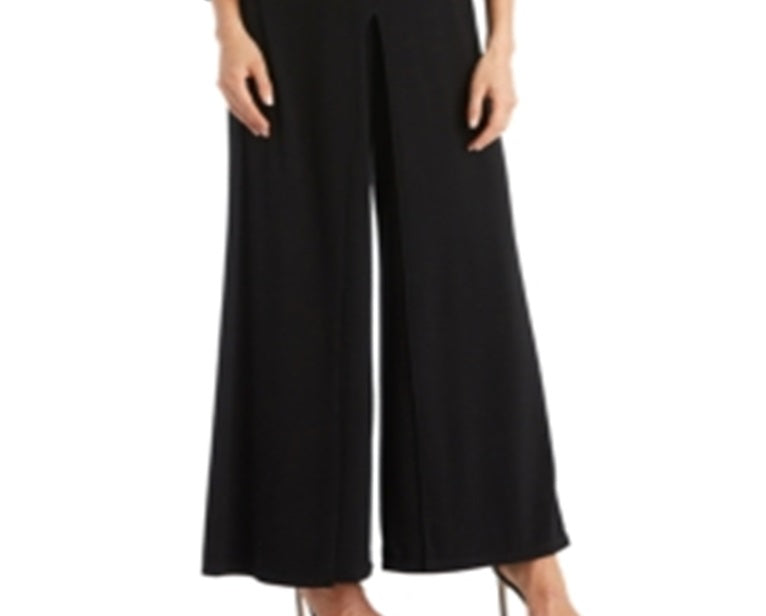 Macacão feminino R &amp; M Richards com um ombro só e detalhes embelezados, preto, tamanho 16