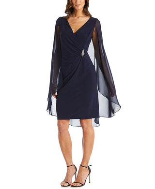 Vestido de capa de chiffon enfeitado feminino R &amp; M Richards, preto, tamanho 8, pequeno