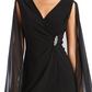 Vestido de capa de chiffon enfeitado feminino R &amp; M Richards, preto, tamanho 8, pequeno