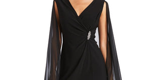 Vestido de capa de chiffon enfeitado feminino R &amp; M Richards, preto, tamanho 8, pequeno