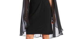 Vestido de capa de chiffon enfeitado feminino R &amp; M Richards, preto, tamanho 8, pequeno