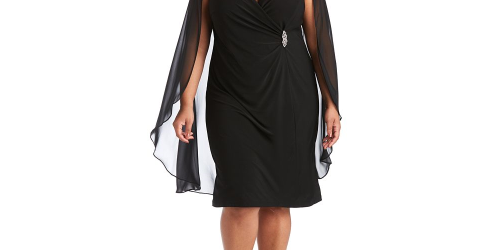 Vestido de capa de chiffon enfeitado feminino R &amp; M Richards, preto, tamanho 22W