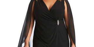 Vestido de capa de chiffon enfeitado feminino R &amp; M Richards, preto, tamanho 22W