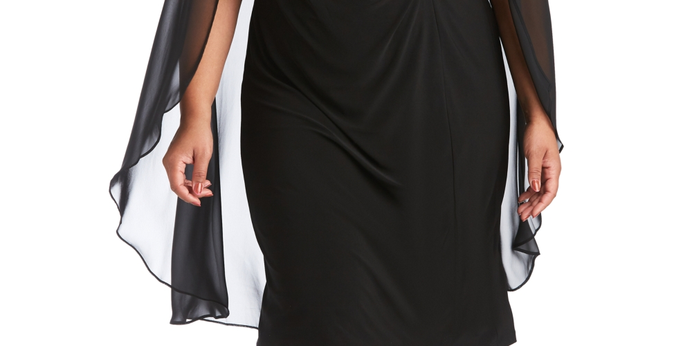 Vestido de capa de chiffon enfeitado feminino R &amp; M Richards, preto, tamanho 22W