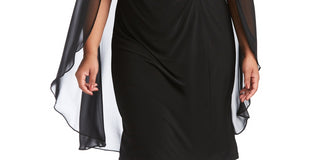 Vestido de capa de chiffon enfeitado feminino R &amp; M Richards, preto, tamanho 22W