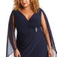 Vestido de capa de chiffon enfeitado feminino R &amp; M Richards, azul, tamanho 16W