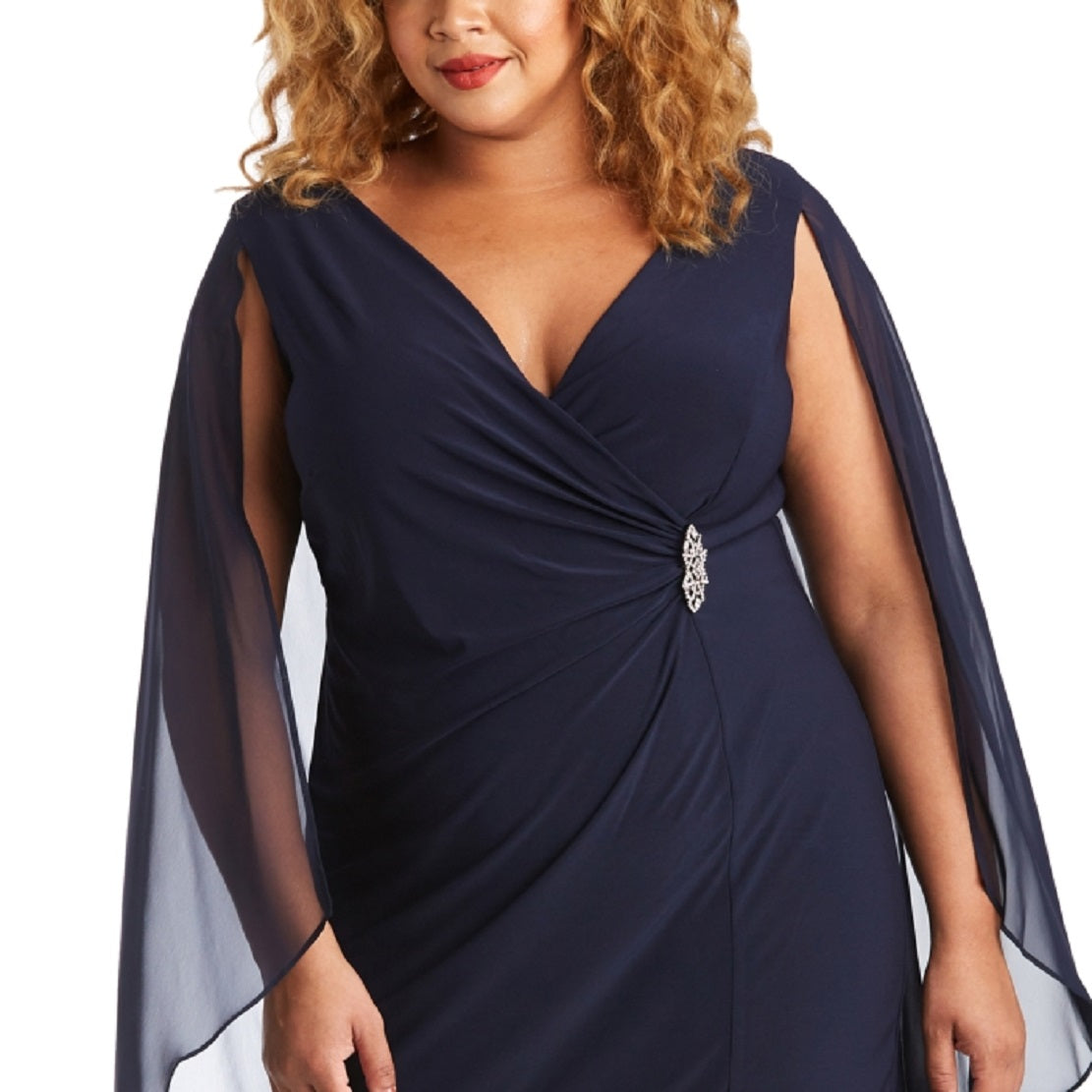 Vestido de capa de chiffon enfeitado feminino R &amp; M Richards, azul, tamanho 16W