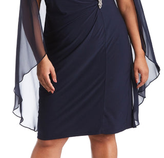 Vestido de capa de chiffon enfeitado feminino R &amp; M Richards, azul, tamanho 16W