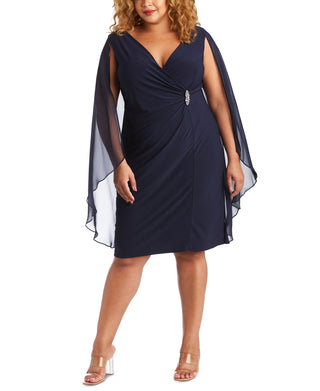 Vestido de capa de chiffon enfeitado feminino R &amp; M Richards, azul, tamanho 18W