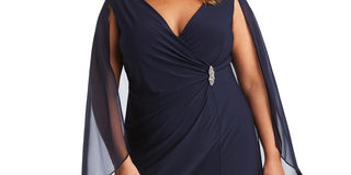 Vestido de capa de chiffon enfeitado feminino R &amp; M Richards, azul, tamanho 18W