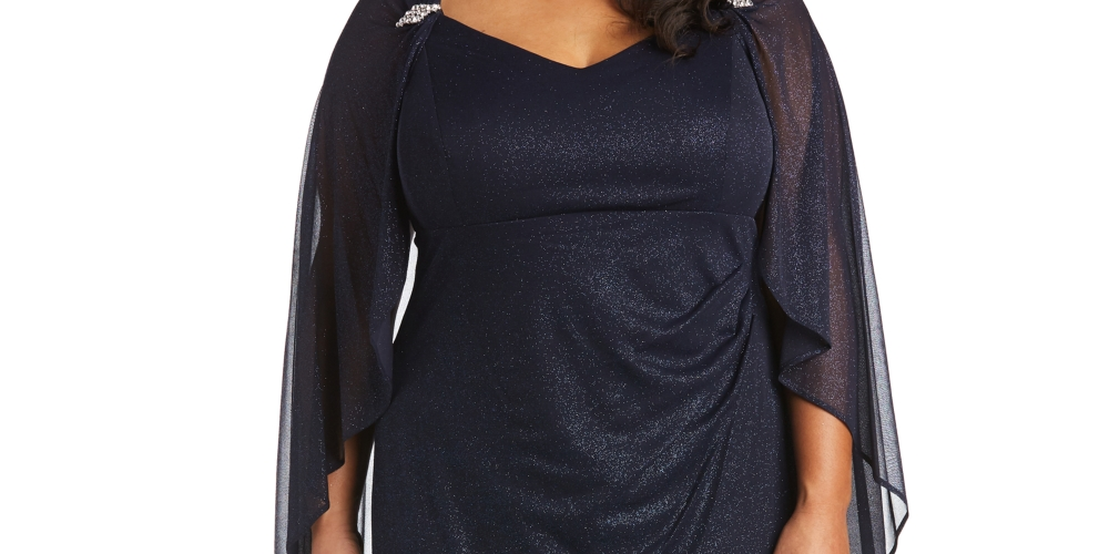 Vestido longo feminino R &amp; M Richards com cintura império, azul, tamanho 20W