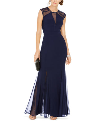 Nightway Women's Geo Illusion Gown Blue Size 8Petite