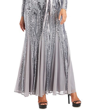 Vestido Godet Embelezado Feminino R &amp; M Richards Cinza Tamanho 16
