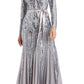 Vestido Godet Embelezado Feminino R &amp; M Richards Cinza Tamanho 12 Petite
