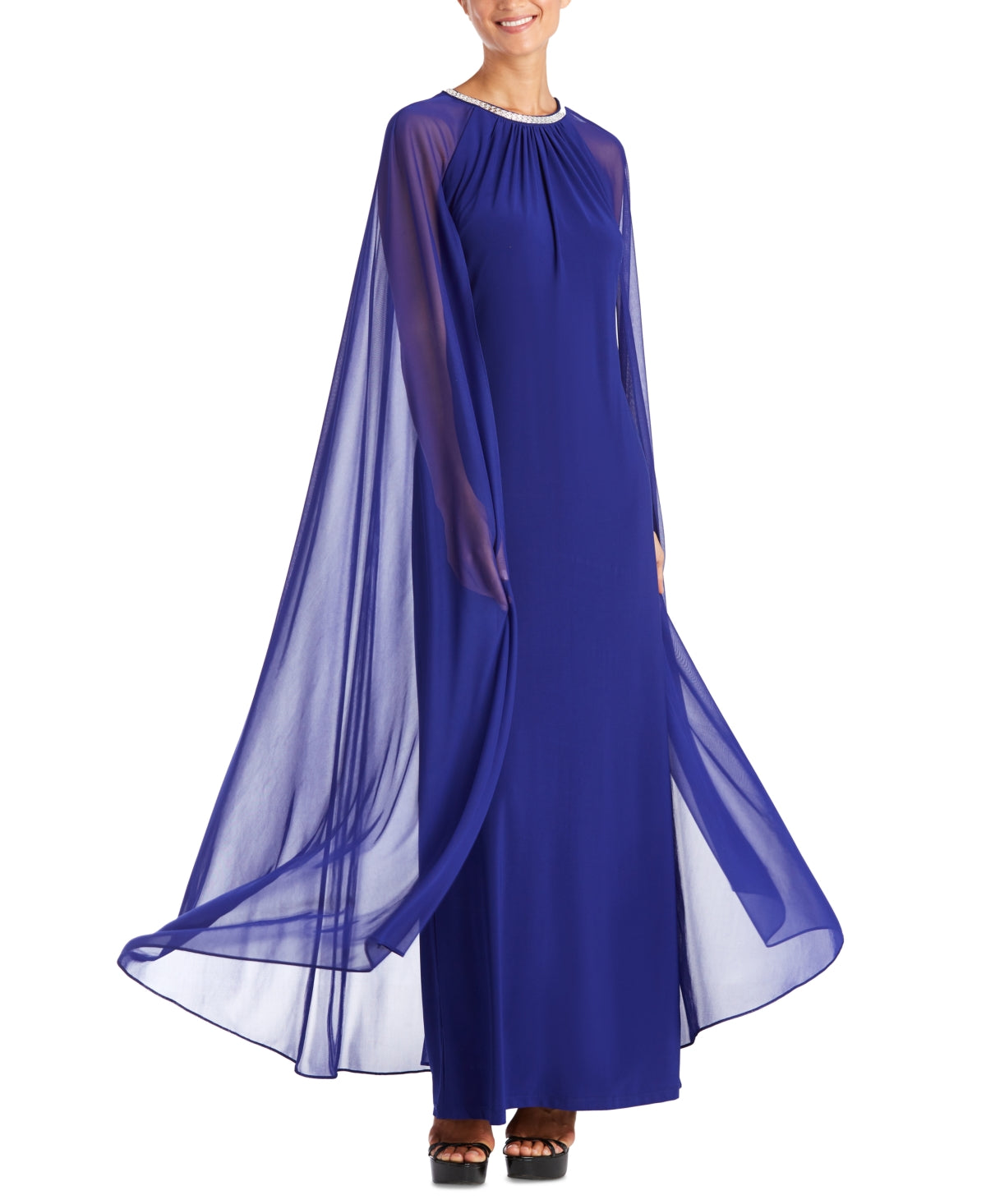 Vestido de capa com enfeites femininos R &amp; M Richards, azul, tamanho 14