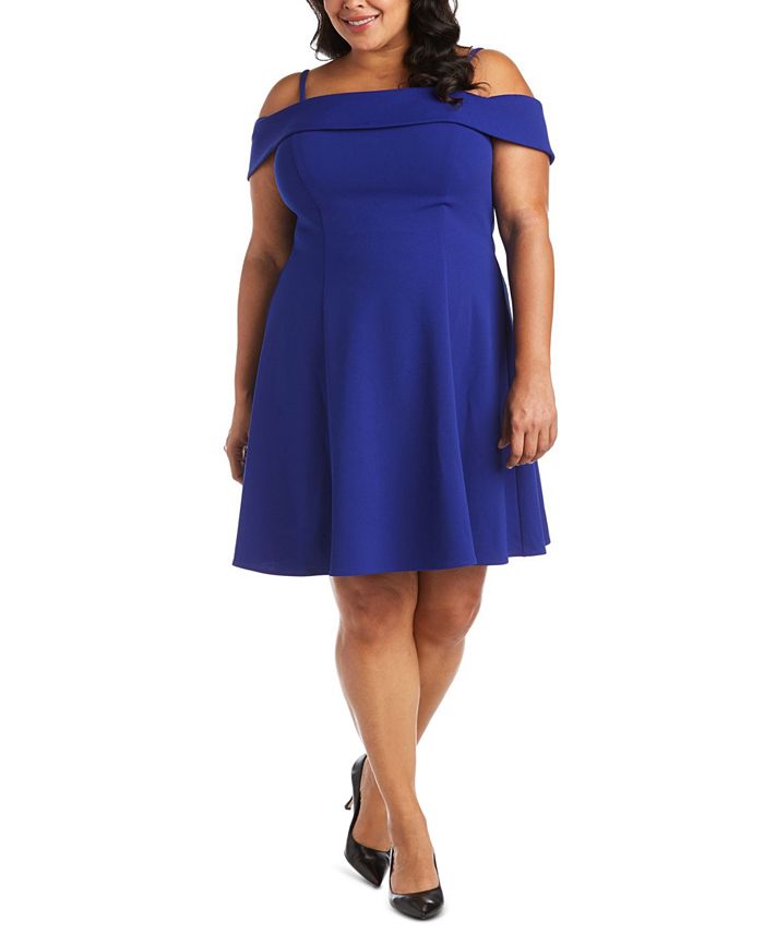 Vestido curto feminino Morgan &amp; Company, azul, com ombros descobertos, tamanho 14W