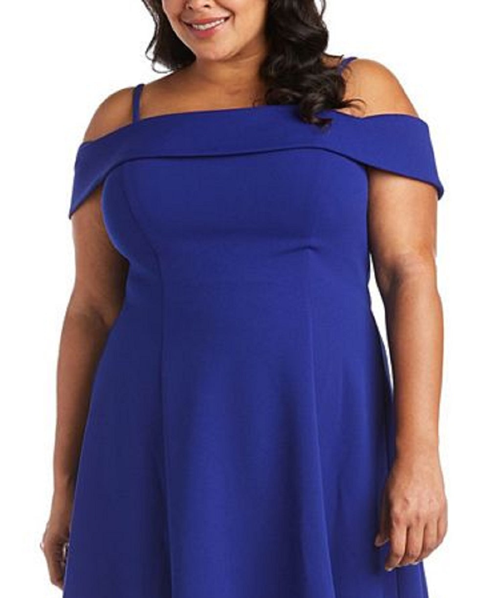Vestido curto feminino Morgan &amp; Company, azul, com ombros descobertos, tamanho 14W