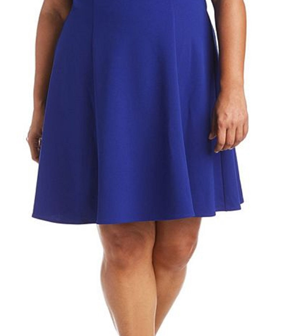 Vestido curto feminino Morgan &amp; Company, azul, com ombros descobertos, tamanho 14W