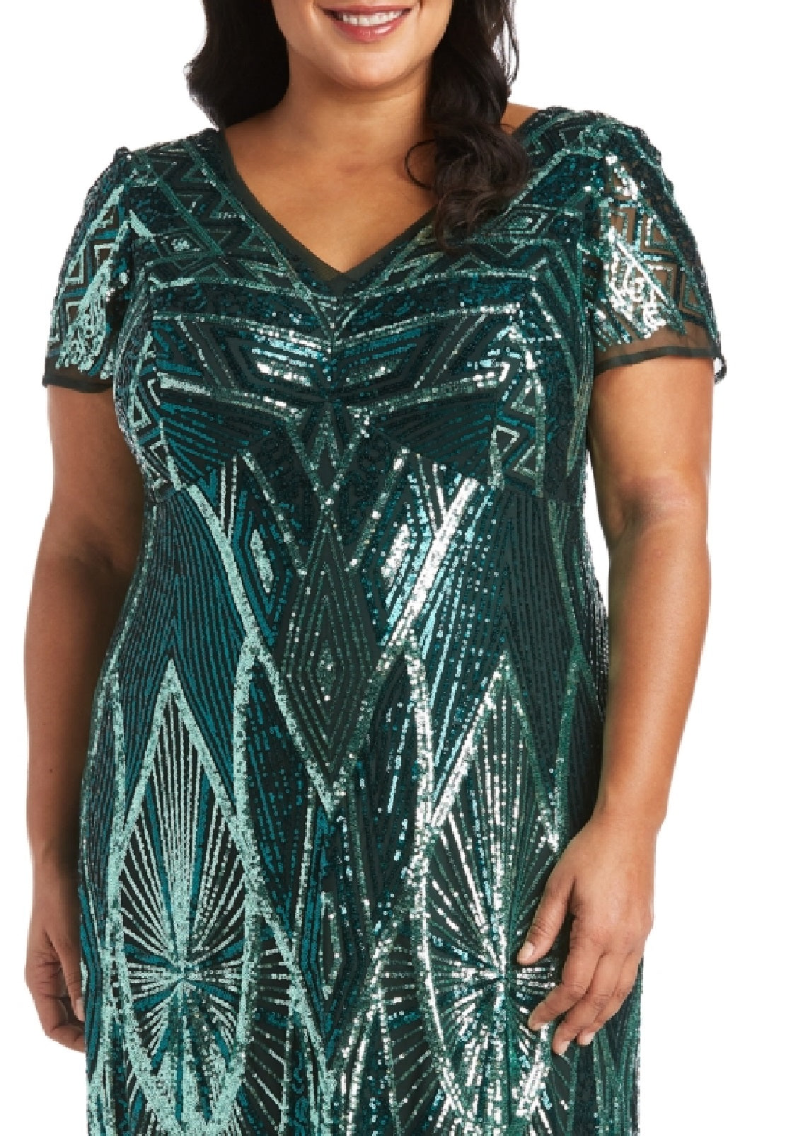 Vestido longo feminino com lantejoulas e contas, verde, tamanho 18W, da R&amp;M Richards