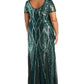 Vestido longo feminino com lantejoulas e contas, verde, tamanho 20W, da R&amp;M Richards