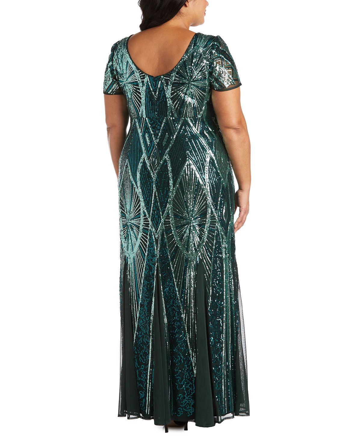 Vestido longo feminino com lantejoulas e contas, verde, tamanho 20W, da R&amp;M Richards