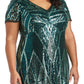 Vestido longo feminino com lantejoulas e contas, verde, tamanho 20W, da R&amp;M Richards