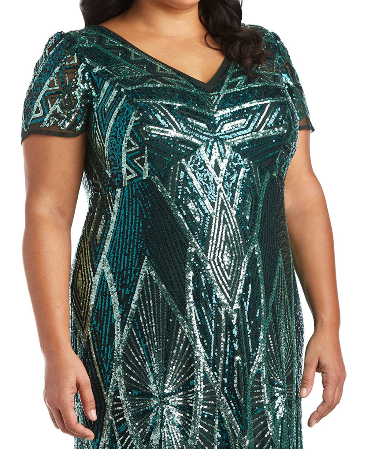 Vestido longo feminino com lantejoulas e contas, verde, tamanho 20W, da R&amp;M Richards