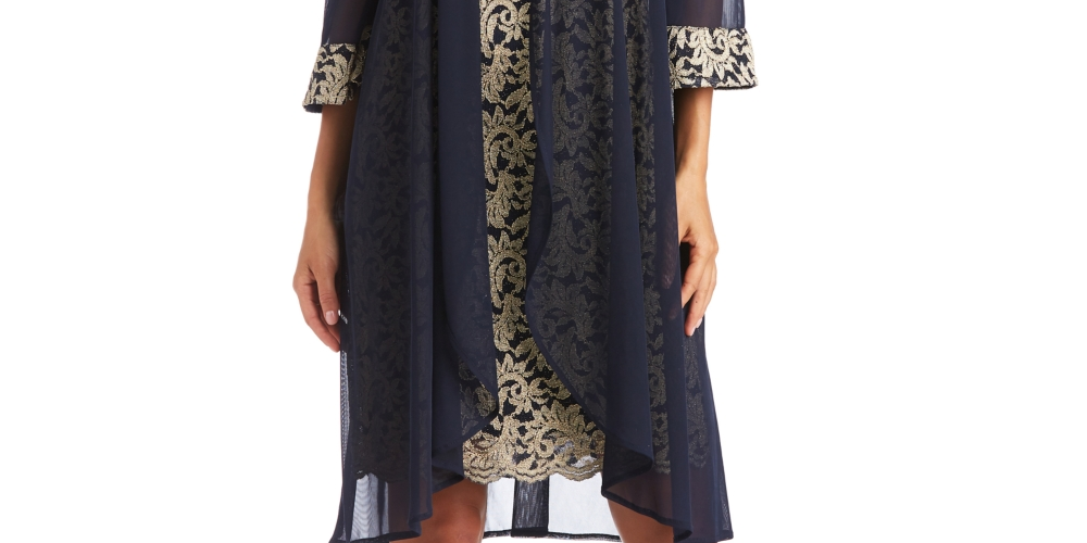 Vestido e jaqueta de renda femininos R &amp; M Richards, azul, tamanho 10