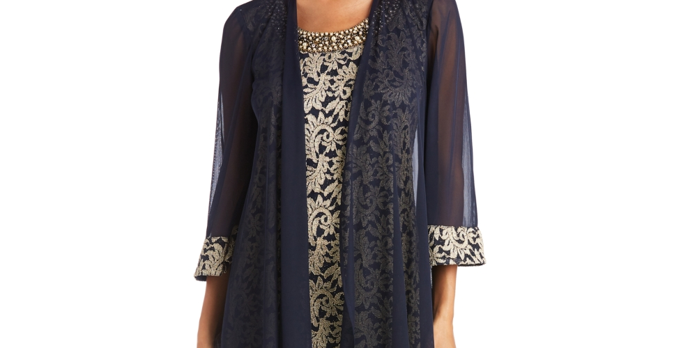 Vestido e jaqueta de renda femininos R &amp; M Richards, azul, tamanho 12