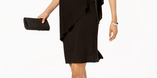 Vestido feminino R &amp; M Richards com um ombro só e strass, preto, tamanho 16