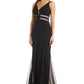 Vestido de sereia com detalhes em malha Morgan &amp; Co. para mulheres, preto, tamanho 6