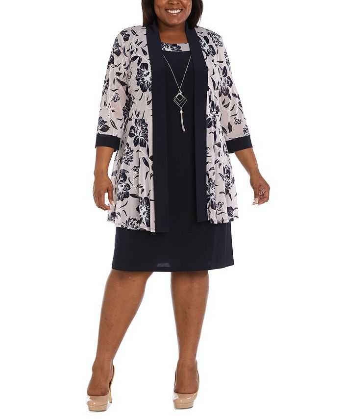 Vestido e jaqueta de malha estampada feminina R &amp; M Richards, roxo, tamanho 14W