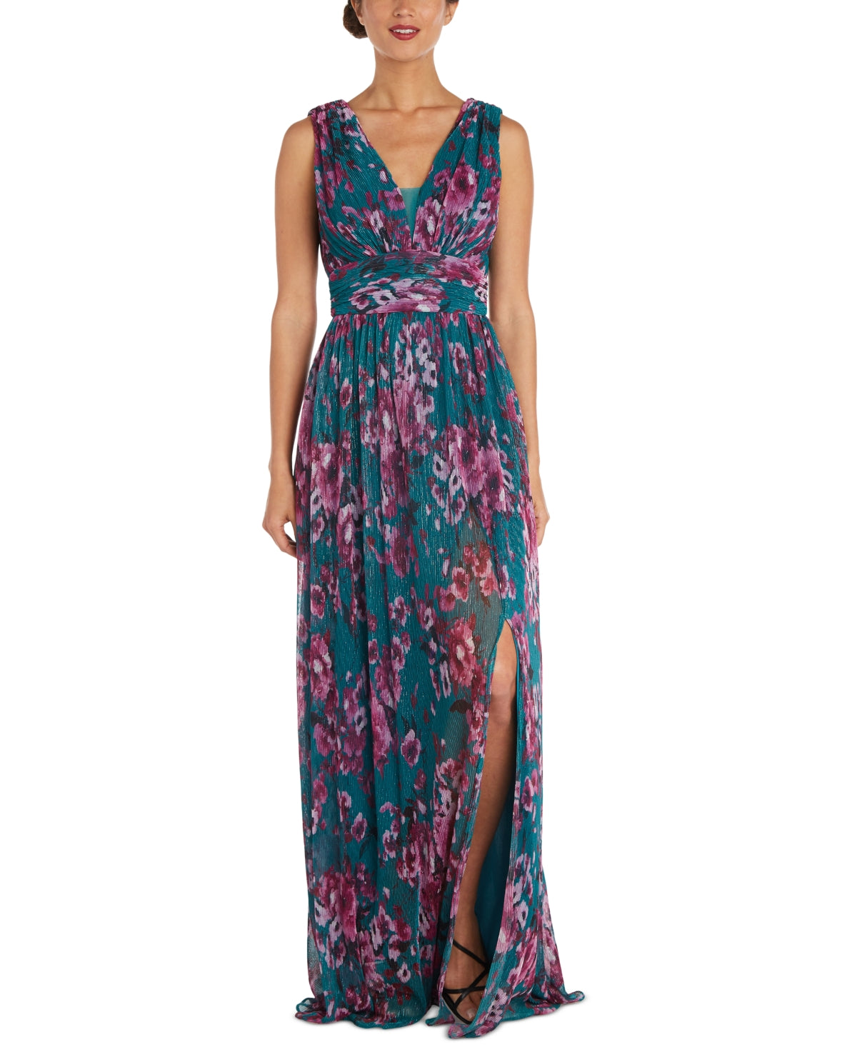Vestido plissado com estampa floral feminino Nightway, azul, tamanho 4