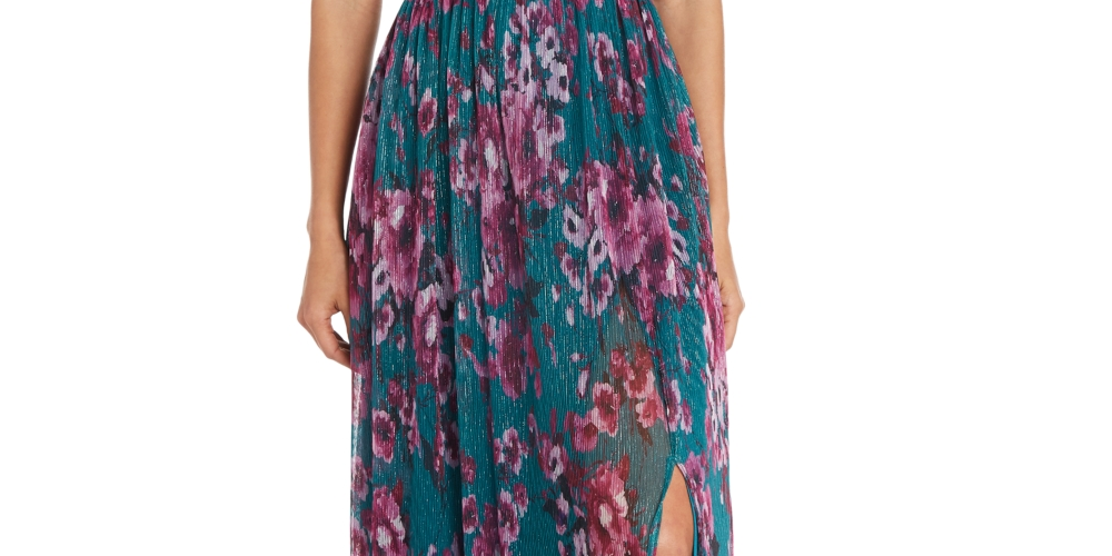 Vestido plissado com estampa floral feminino Nightway, azul, tamanho 4