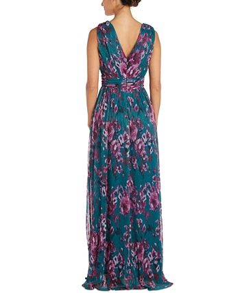 Vestido plissado com estampa floral feminina Nightway, azul, tamanho 6