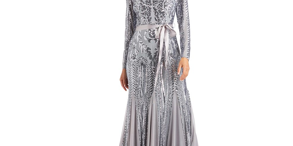 Vestido Godet Embelezado Feminino R &amp; M Richards Cinza Tamanho 18
